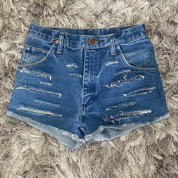 Wrangler Pants - Wrangler Distressed Blue Denim Jean Shorts